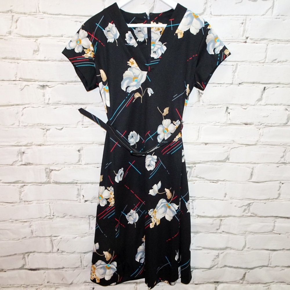 Vintage 80's Graphic Floral Print Dress